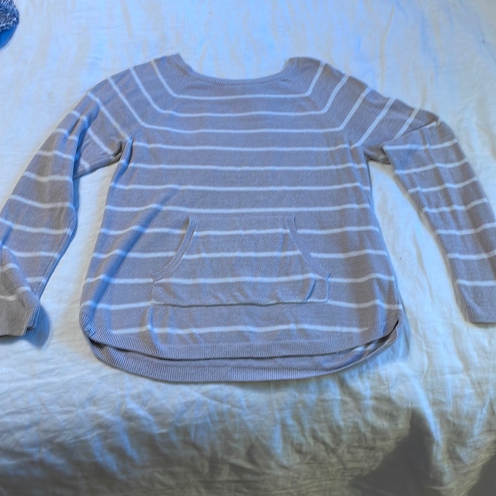 Barefoot Dreams cozy chic ultra light striped top with kangaroo pockets